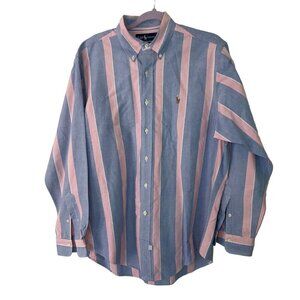 Ralph Lauren Vintage Mens Shirt Size 34 Blue Striped Button Down Pure Cotton